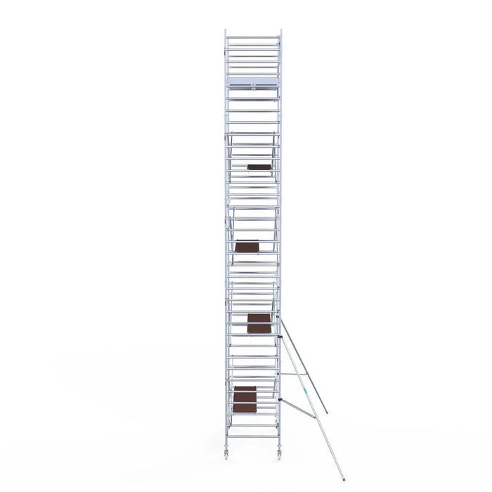 Rollgerüst Eurogerüst Original 135x250 11,2m Arbeitshöhe Carbonplattform gegen Fassade - Gerüstexpress.de