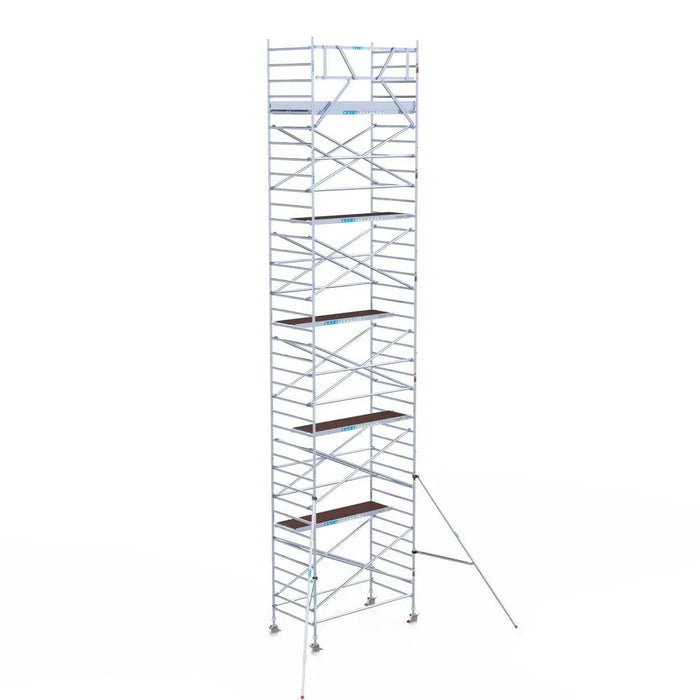 Rollgerüst Eurogerüst Original 135x250 12,2m Arbeitshöhe Carbonplattform gegen Fassade - Gerüstexpress.de