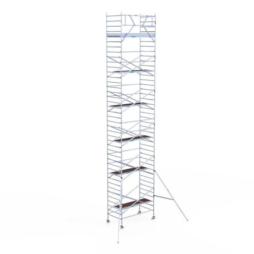 Rollgerüst Eurogerüst Original 135x250 13,2m Arbeitshöhe Carbonplattform gegen Fassade - Gerüstexpress.de