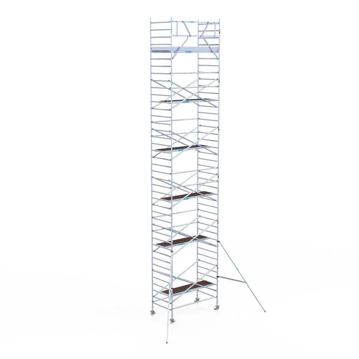 Rollgerüst Eurogerüst Original 135x250 13,2m Arbeitshöhe Carbonplattform gegen Fassade - Gerüstexpress.de
