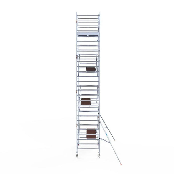 Rollgerüst Eurogerüst Original 135x250 9,2m Arbeitshöhe Carbonplattform gegen Fassade - Gerüstexpress.de