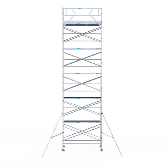 Rollgerüst Eurogerüst Original 135x305 12,2m Arbeitshöhe Carbonplattform gegen Fassade - Gerüstexpress.de
