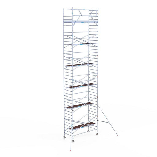 Rollgerüst Eurogerüst Original 135x305 13,2m Arbeitshöhe Carbonplattform gegen Fassade - Gerüstexpress.de