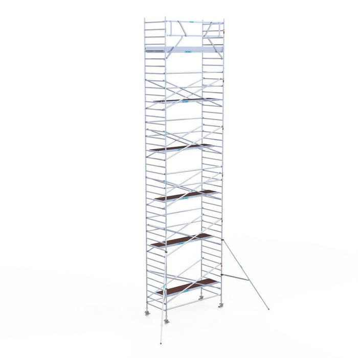 Rollgerüst Eurogerüst Original 135x305 13,2m Arbeitshöhe Carbonplattform gegen Fassade - Gerüstexpress.de