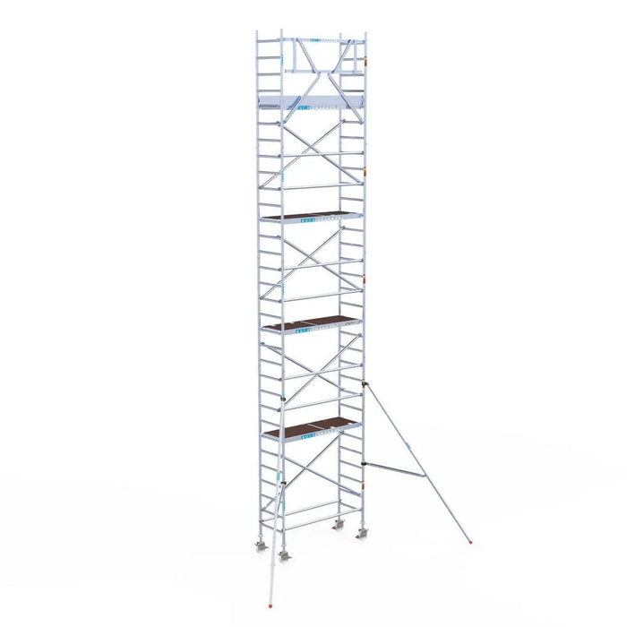 Rollgerüst Eurogerüst Original 75x190 10,2m Arbeitshöhe Carbonplattform gegen Fassade - Gerüstexpress.de
