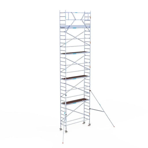 Rollgerüst Eurogerüst Original 75x250 10,2m Arbeitshöhe Carbonplattform gegen Fassade - Gerüstexpress.de