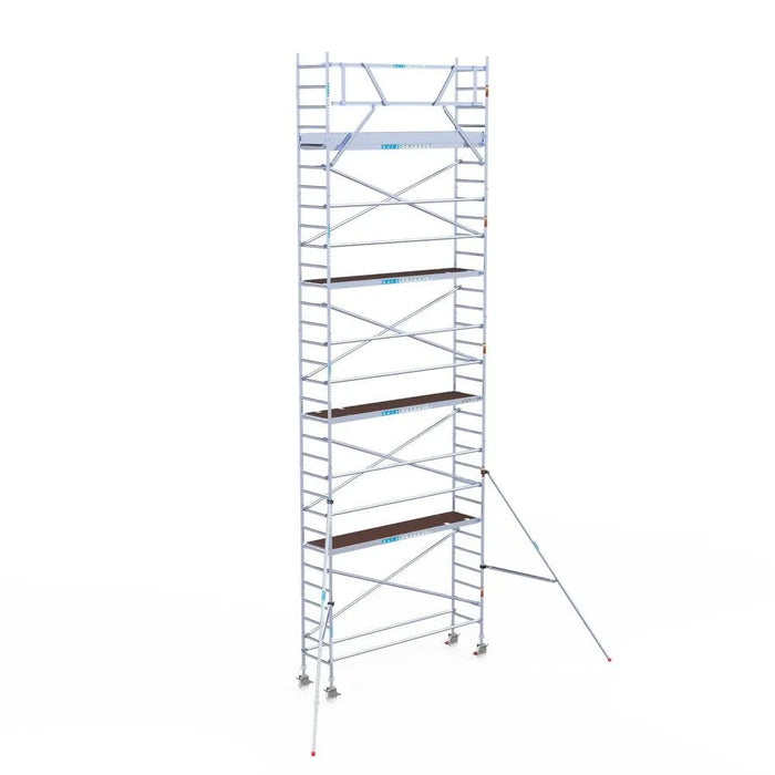 Rollgerüst Eurogerüst Original 75x305 10,2m Arbeitshöhe Carbonplattform gegen Fassade - Gerüstexpress.de