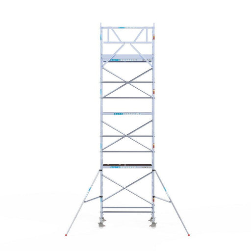 Rollgerüst Eurogerüst Original 90x190 8,2m Arbeitshöhe Carbonplattform gegen Fassade - Gerüstexpress.de