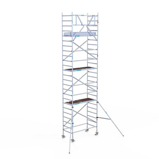 Rollgerüst Eurogerüst Original 90x190 8,2m Arbeitshöhe Carbonplattform gegen Fassade - Gerüstexpress.de