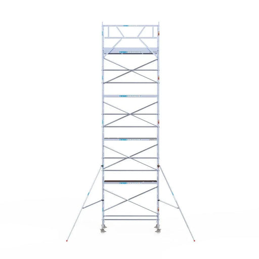 Rollgerüst Eurogerüst Original 90x250 10,2m Arbeitshöhe Carbonplattform gegen Fassade - Gerüstexpress.de