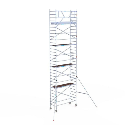 Rollgerüst Eurogerüst Original 90x250 10,2m Arbeitshöhe Carbonplattform gegen Fassade - Gerüstexpress.de