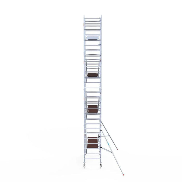 Rollgerüst Eurogerüst Original 90x250 9,2m Arbeitshöhe Carbonplattform gegen Fassade - Gerüstexpress.de