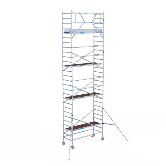 Rollgerüst Eurogerüst Original 90x250 9,2m Arbeitshöhe Carbonplattform gegen Fassade - Gerüstexpress.de