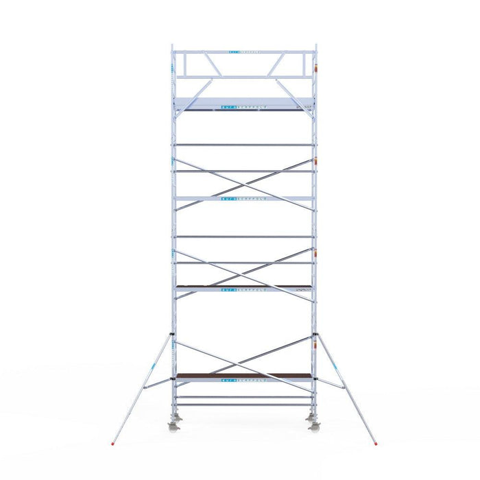 Rollgerüst Eurogerüst Original 90x305 9,2m Arbeitshöhe Carbonplattform gegen Fassade - Gerüstexpress.de