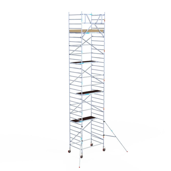 Rollgerüst Euroscaffold Basic 135x190 10,2m Arbeitshöhe an der Fassade - Gerüstexpress.de
