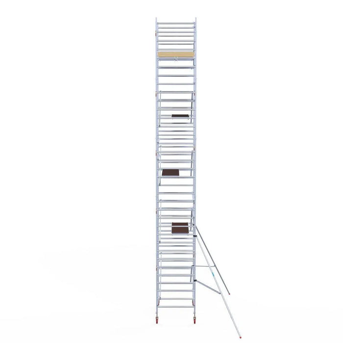 Rollgerüst Euroscaffold Basic 135x190 11,2m Arbeitshöhe Carbonplattform gegen Fassade - Gerüstexpress.de