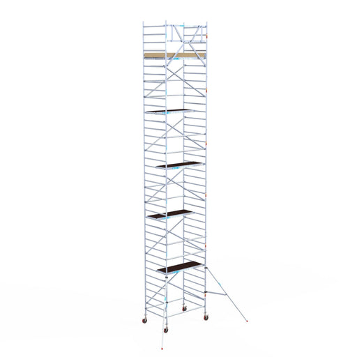 Rollgerüst Euroscaffold Basic 135x190 12,2m Arbeitshöhe an der Fassade - Gerüstexpress.de