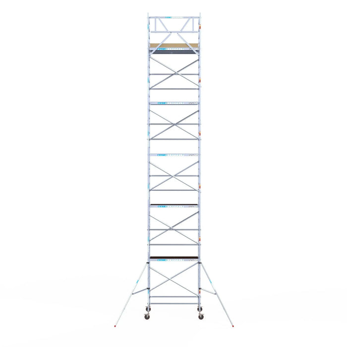 Rollgerüst Euroscaffold Basic 135x190 12,2m Arbeitshöhe an der Fassade - Gerüstexpress.de