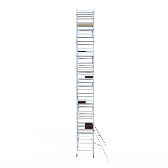 Rollgerüst Euroscaffold Basic 135x190 12,2m Arbeitshöhe Carbonplattform gegen Fassade - Gerüstexpress.de