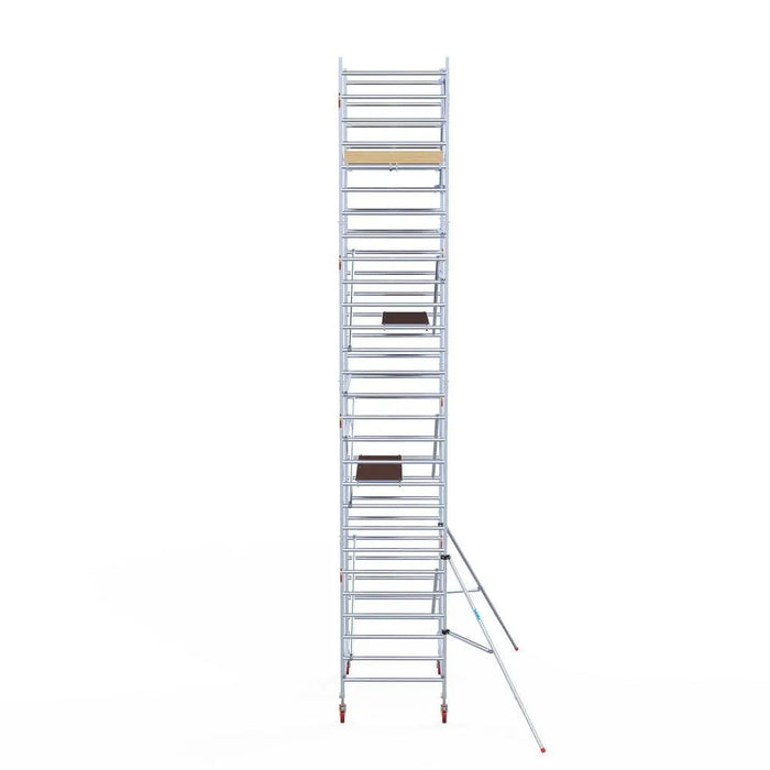 Rollgerüst Euroscaffold Basic 135x190 9,2m Arbeitshöhe Carbonplattform gegen Fassade - Gerüstexpress.de