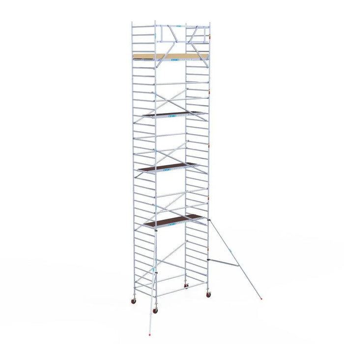 Rollgerüst Euroscaffold Basic 135x250 11,2m Arbeitshöhe an der Fassade - Gerüstexpress.de