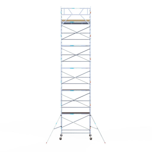 Rollgerüst Euroscaffold Basic 135x250 12,2m Arbeitshöhe an der Fassade - Gerüstexpress.de