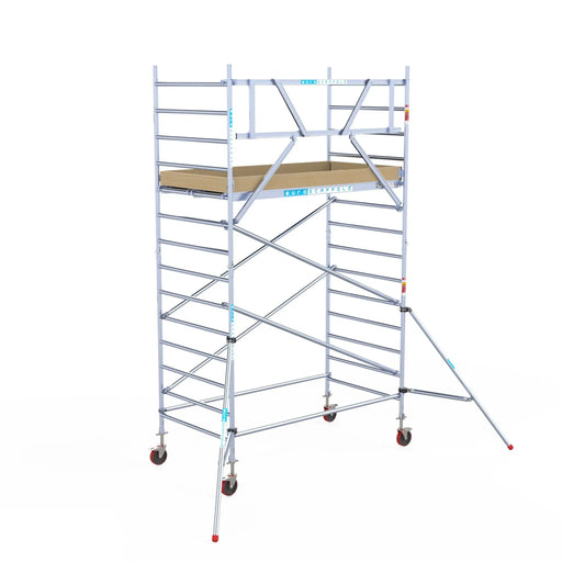 Rollgerüst Euroscaffold Basic 135x250 5,2m Arbeitshöhe an der Fassade - Gerüstexpress.de