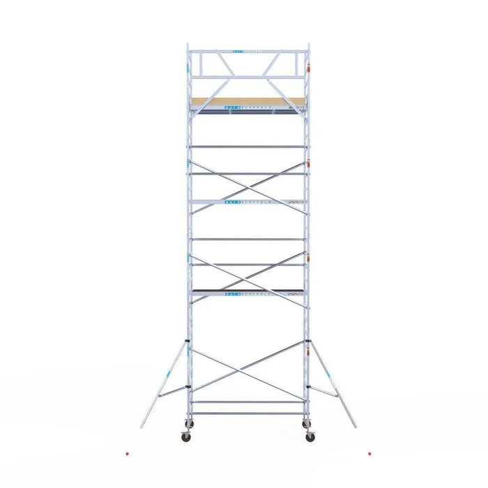 Rollgerüst Euroscaffold Basic 135x250 9,2m Arbeitshöhe an der Fassade - Gerüstexpress.de