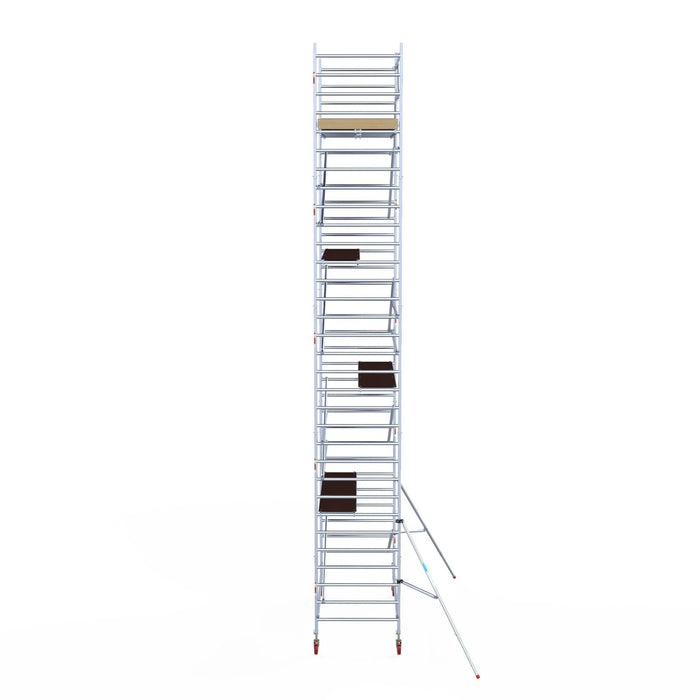 Rollgerüst Euroscaffold Basic 135x305 10,2m Arbeitshöhe Carbonplattform gegen Fassade - Gerüstexpress.de