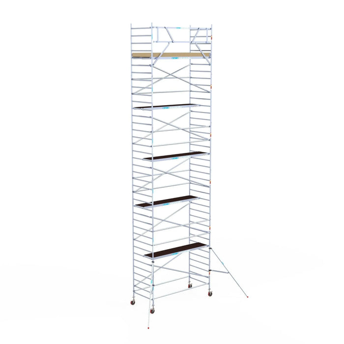 Rollgerüst Euroscaffold Basic 135x305 12,2m Arbeitshöhe an der Fassade - Gerüstexpress.de