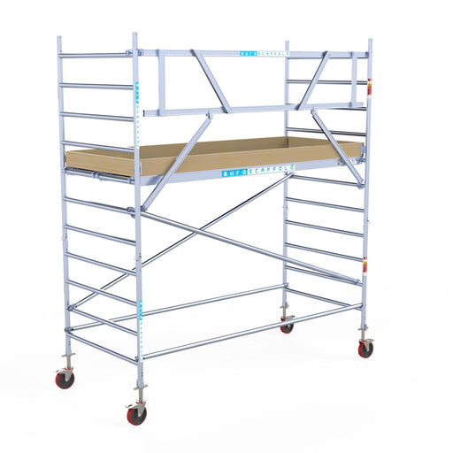 Rollgerüst Euroscaffold Basic 135x305 4,2m Arbeitshöhe an der Fassade - Gerüstexpress.de