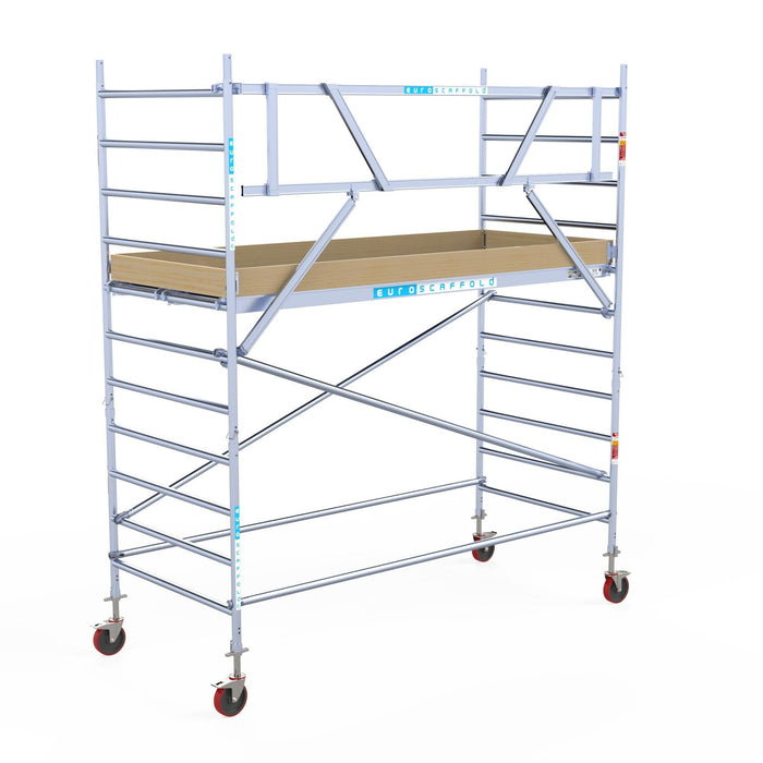 Rollgerüst Euroscaffold Basic 135x305 4,2m Arbeitshöhe an der Fassade - Gerüstexpress.de