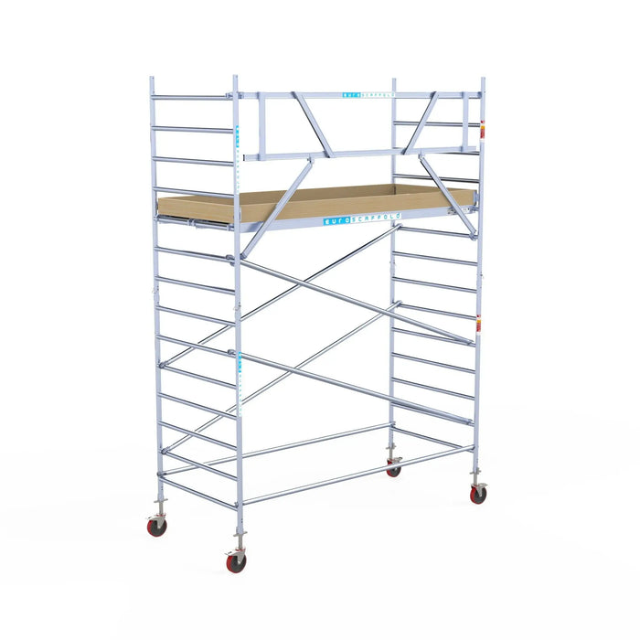 Rollgerüst Euroscaffold Basic 135x305 5,2m Arbeitshöhe an der Fassade - Gerüstexpress.de