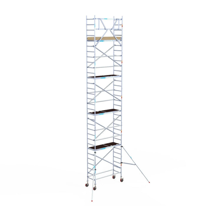 Rollgerüst Euroscaffold Basic 75x190 10,2m Arbeitshöhe Carbonplattform gegen Fassade - Gerüstexpress.de