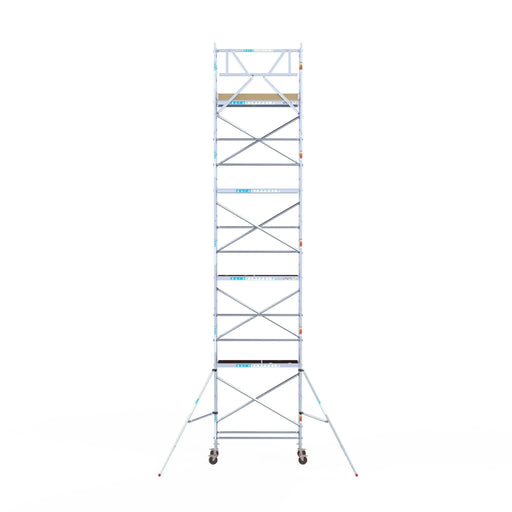Rollgerüst Euroscaffold Basic 75x190 10,2m Arbeitshöhe Carbonplattform gegen Fassade - Gerüstexpress.de