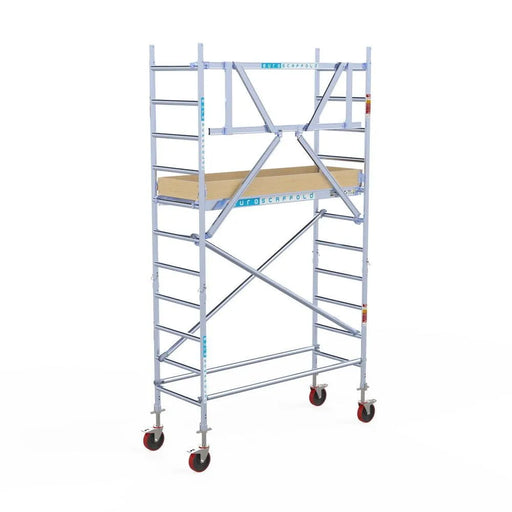 Rollgerüst Euroscaffold Basic 75x190 4,2m Arbeitshöhe an der Fassade - Gerüstexpress.de