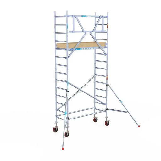 Rollgerüst Euroscaffold Basic 75x190 5,2m Arbeitshöhe an der Fassade - Gerüstexpress.de
