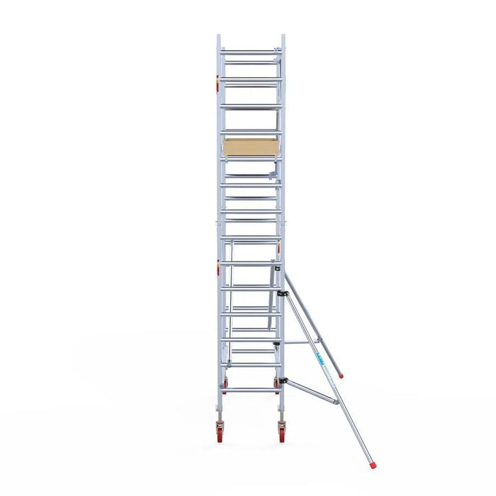Rollgerüst Euroscaffold Basic 75x190 5,2m Arbeitshöhe Carbonplattform gegen Fassade - Gerüstexpress.de