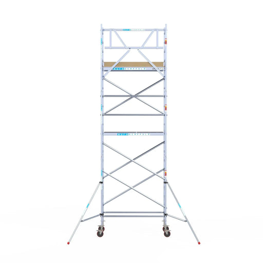 Rollgerüst Euroscaffold Basic 75x190 7,2m Arbeitshöhe an der Fassade - Gerüstexpress.de