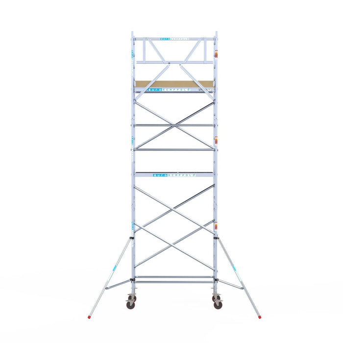 Rollgerüst Euroscaffold Basic 75x190 7,2m Arbeitshöhe an der Fassade - Gerüstexpress.de