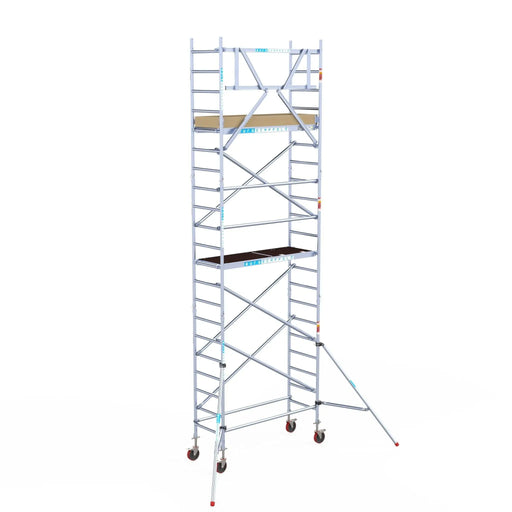 Rollgerüst Euroscaffold Basic 75x190 7,2m Arbeitshöhe an der Fassade - Gerüstexpress.de