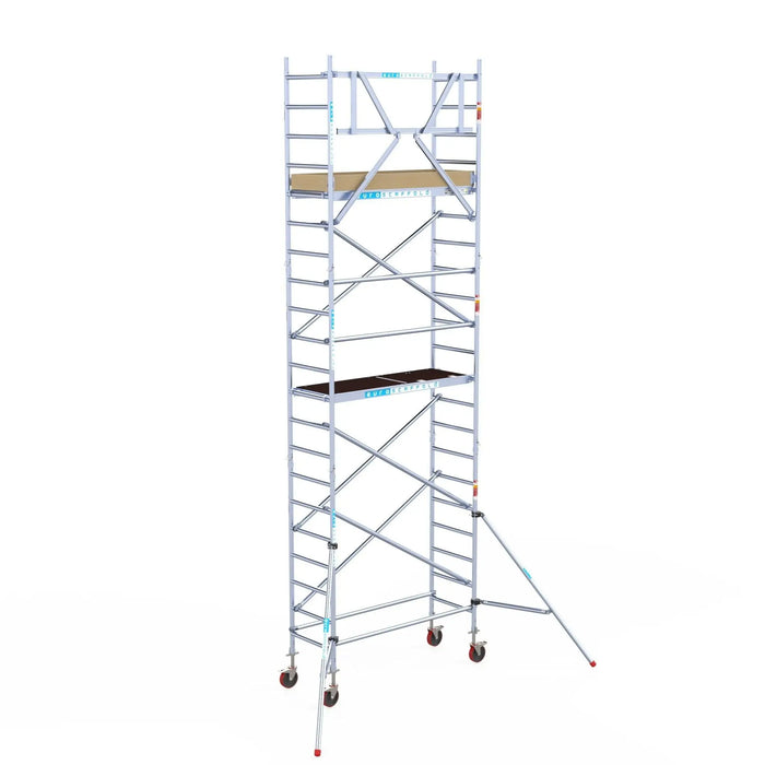 Rollgerüst Euroscaffold Basic 75x190 7,2m Arbeitshöhe an der Fassade - Gerüstexpress.de