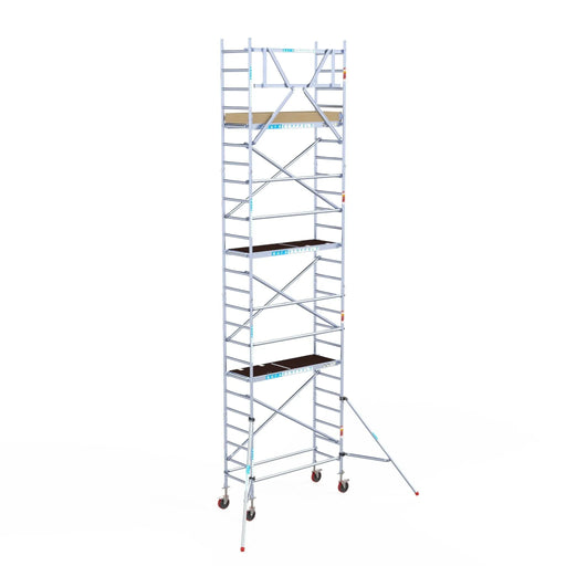Rollgerüst Euroscaffold Basic 75x190 8,2m Arbeitshöhe Carbonplattform gegen Fassade - Gerüstexpress.de