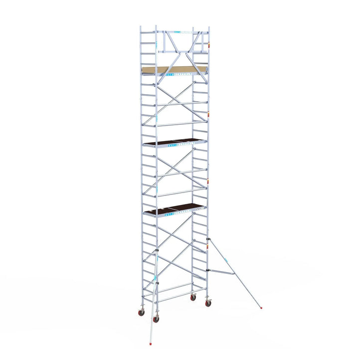 Rollgerüst Euroscaffold Basic 75x190 9,2m Arbeitshöhe Carbonplattform gegen Fassade - Gerüstexpress.de