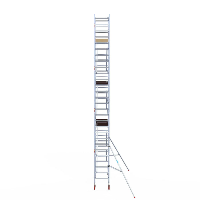Rollgerüst Euroscaffold Basic 75x190 9,2m Arbeitshöhe Carbonplattform gegen Fassade - Gerüstexpress.de