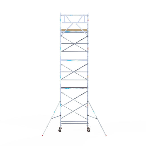Rollgerüst Euroscaffold Basic 75x190 9,2m Arbeitshöhe Carbonplattform gegen Fassade - Gerüstexpress.de