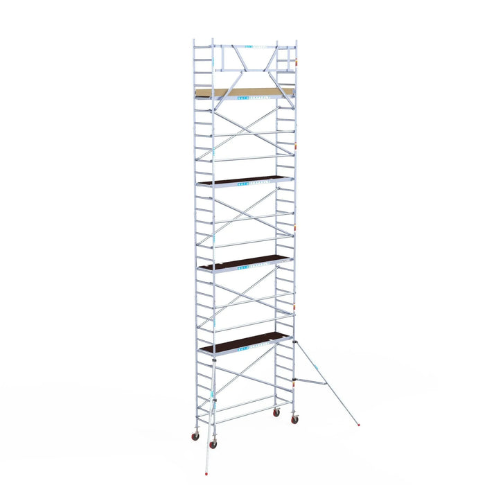 Rollgerüst Euroscaffold Basic 75x250 10,2m Arbeitshöhe Carbonplattform gegen Fassade - Gerüstexpress.de
