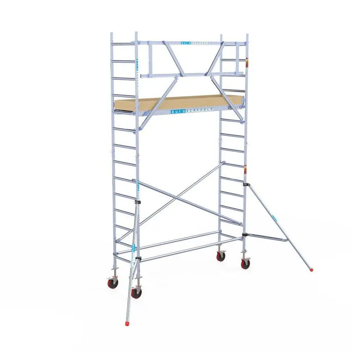 Rollgerüst Euroscaffold Basic 75x250 5,2m Arbeitshöhe an der Fassade - Gerüstexpress.de
