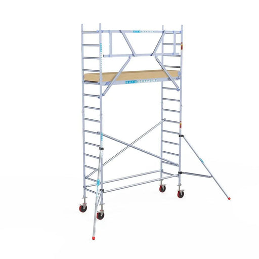 Rollgerüst Euroscaffold Basic 75x250 5,2m Arbeitshöhe Carbonplattform gegen Fassade - Gerüstexpress.de