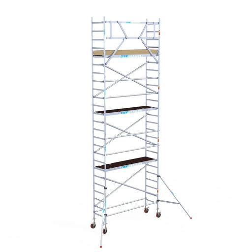 Rollgerüst Euroscaffold Basic 75x250 8,2m Arbeitshöhe an der Fassade - Gerüstexpress.de